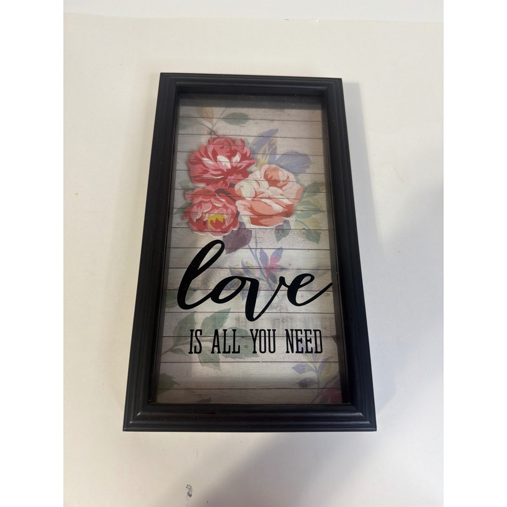 Love Is All You Need Floral Shadow Box Wall Art Black Frame Pink Roses